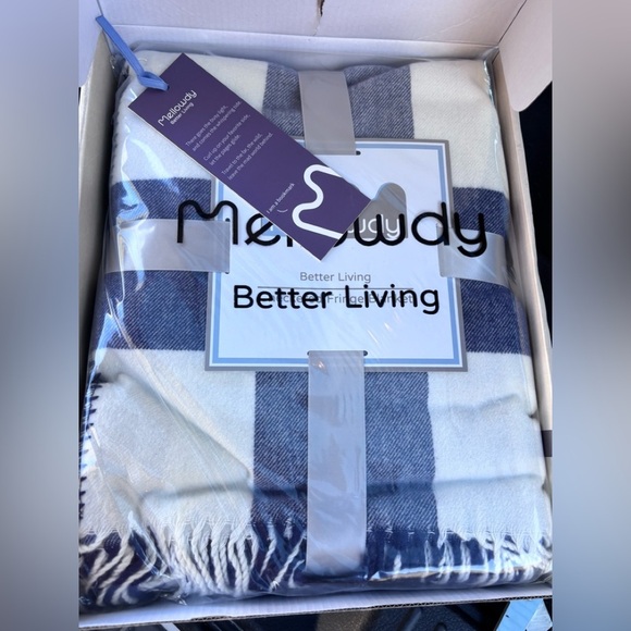 Mellowdy Buffalo Plaid Check Throw Blanket with Fringes Navy Blue,50x60 inches - Picture 5 of 6